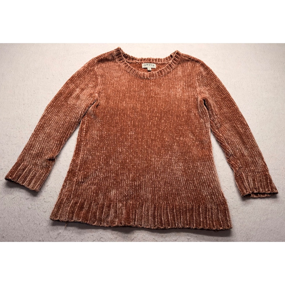 Orvis Classic Collection Womens Rust Orange Chenille Knit Sweater Size Medium